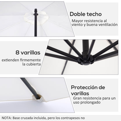 Outsunny Parasol Excéntrico Ø300 Cm Inclinable Con Manivela Para Jardín Crema_4