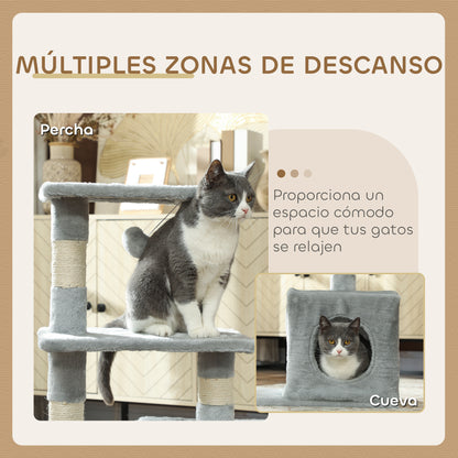 Pawhut Árbol Rascador Para Gatos Con Postes Plataformas Caja Bola Colgante Gris_5