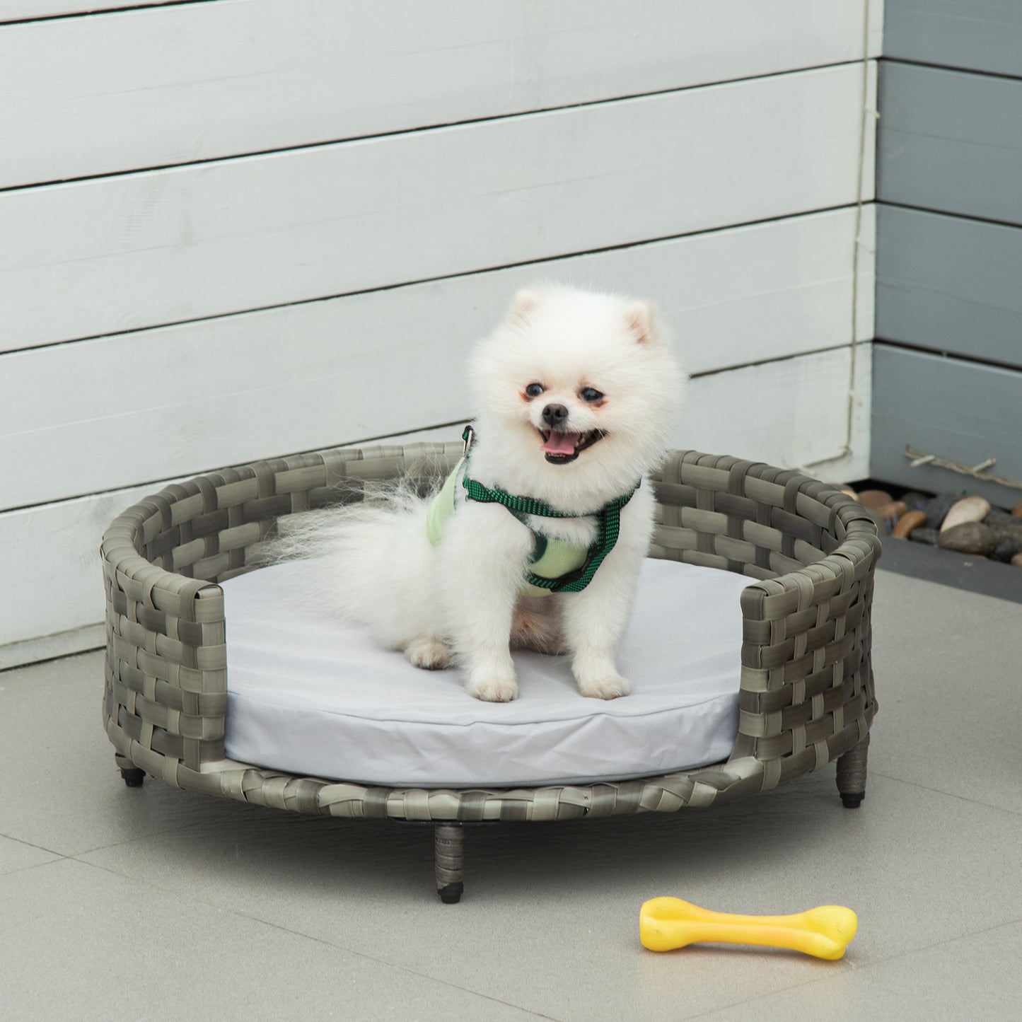 Pawhut Sofá Para Perros De Ratán Sintético Con Cojín Impermeable Ø60x20 Cm Gris_1