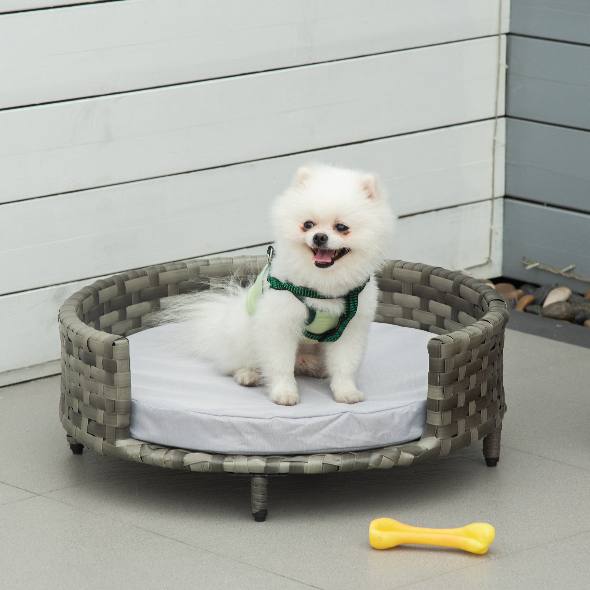 Pawhut Sofá Para Perros De Ratán Sintético Con Cojín Impermeable Ø60x20 Cm Gris_1