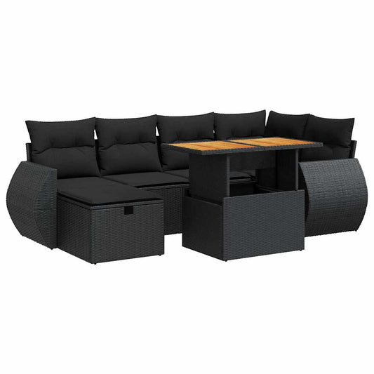 Set Sofás Jardín Y Cojines 8 Pzas Ratán Sintético Acacia Negro / Vetonek_0