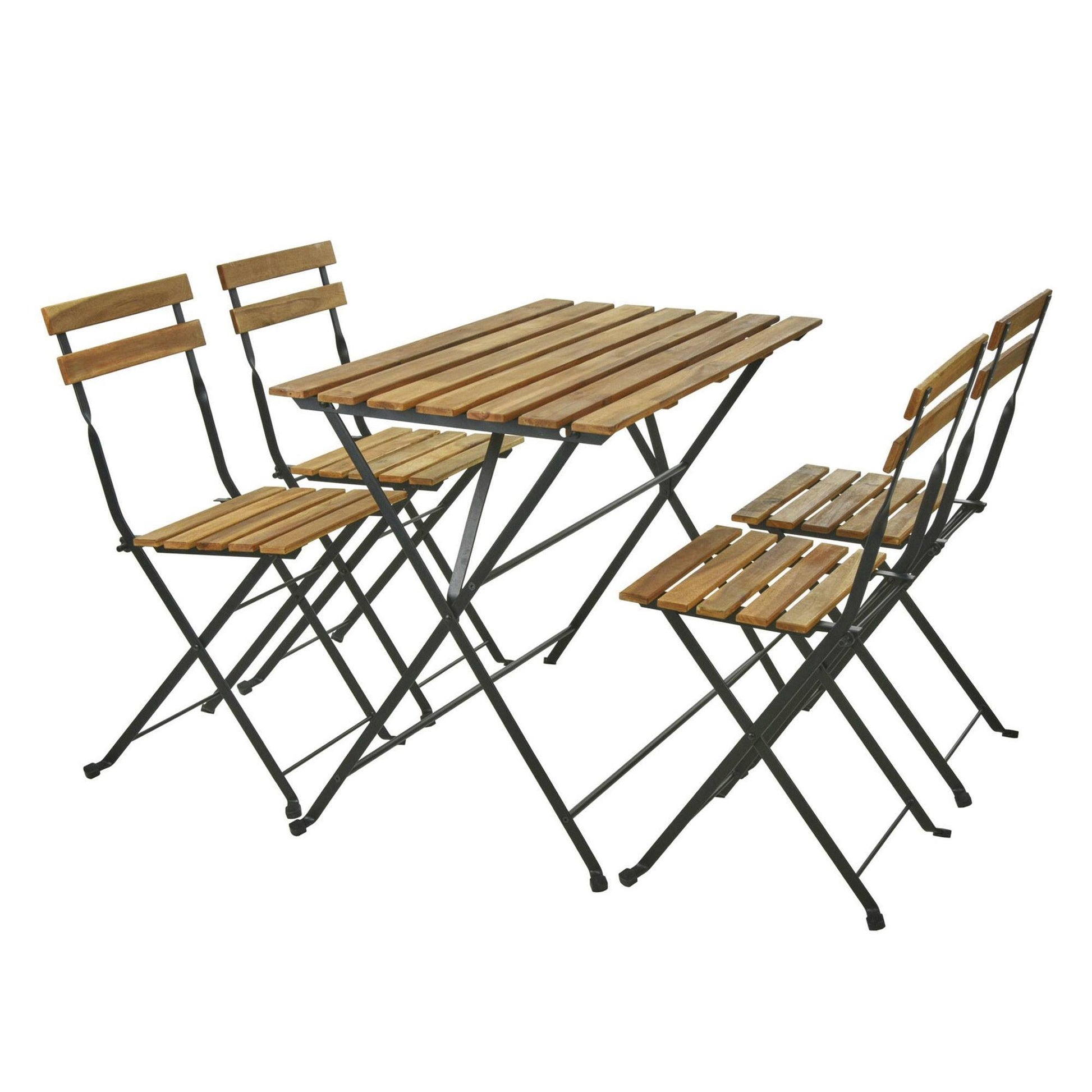 Well Home - Juego 'bistro' Mesa Y 4 Sillas En Madera Y Acero Negro