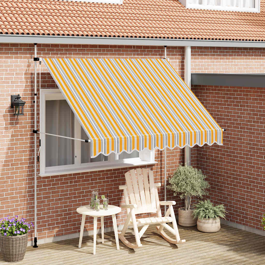 Toldo Manual Retráctil 250 Cm Amarillo Y Azul A Rayas_1