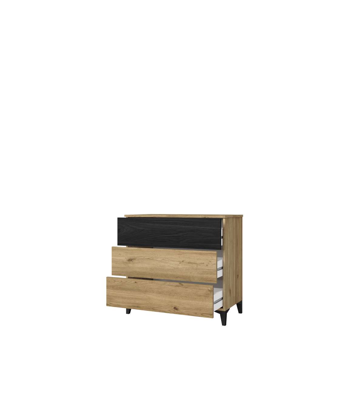 Cómoda Para Dormitorio Modelo Kroos 3 Cajones Acabado Natural/bocamina, 80cm(ancho) 74cm(_2