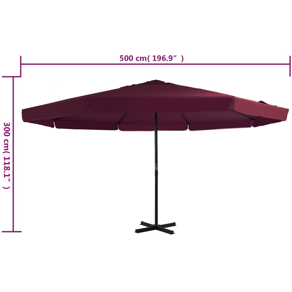 Vidaxl Sombrilla De Jardín Con Palo De Aluminio 500 Cm Rojo Burdeos_2
