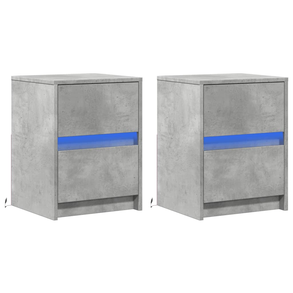Mesita De Noche Luces Led 2 Uds Madera Ingeniería Gris Hormigón_1