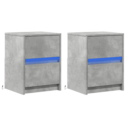 Mesita De Noche Luces Led 2 Uds Madera Ingeniería Gris Hormigón_1