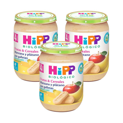 Pack x 3 Tarrito Biológico de Manzana y Plátano con Galletas +4 Meses HiPP 190 g