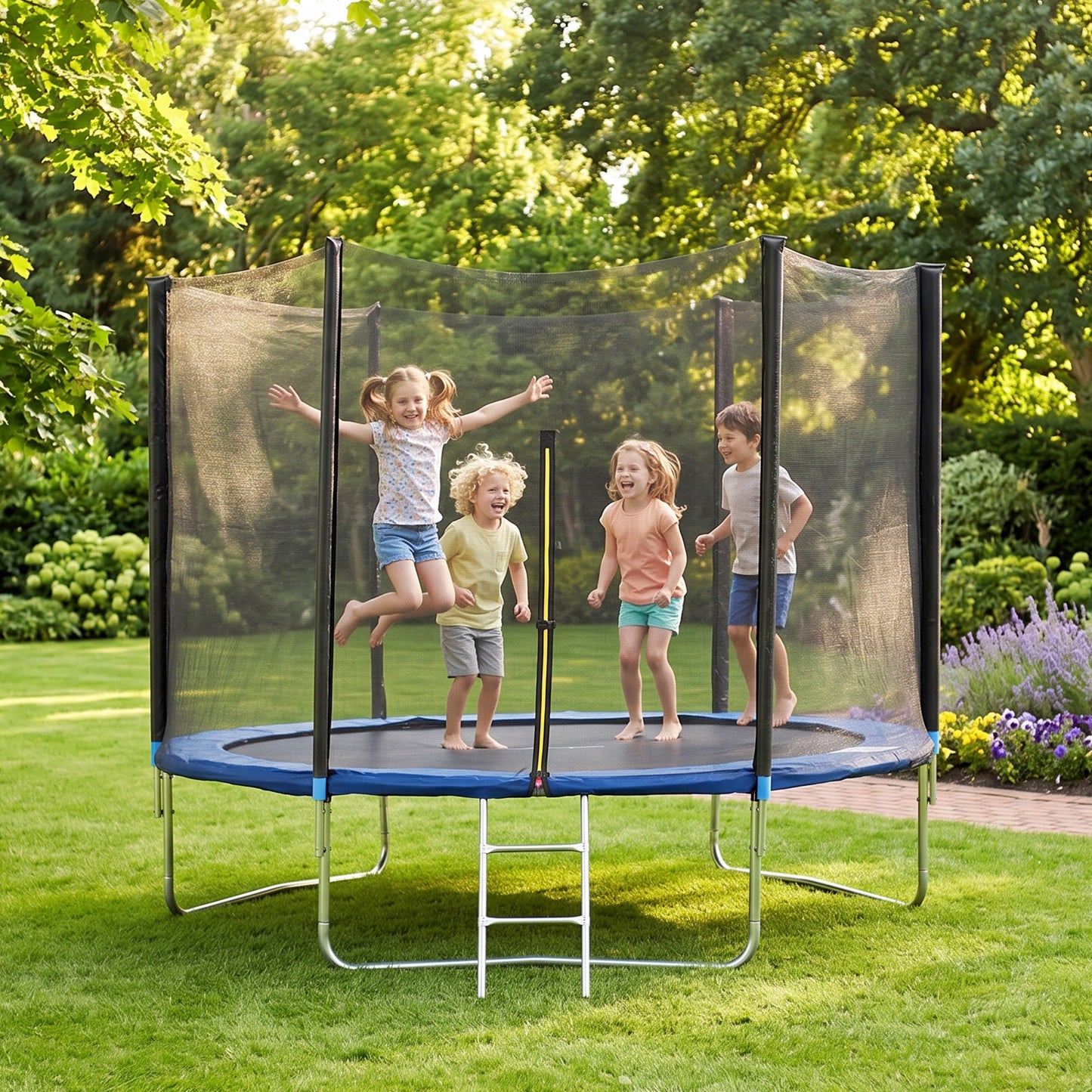 Sportnow Cama Elástica De Exterior Ø305x250 Cm Con Red De Seguridad Azul_4