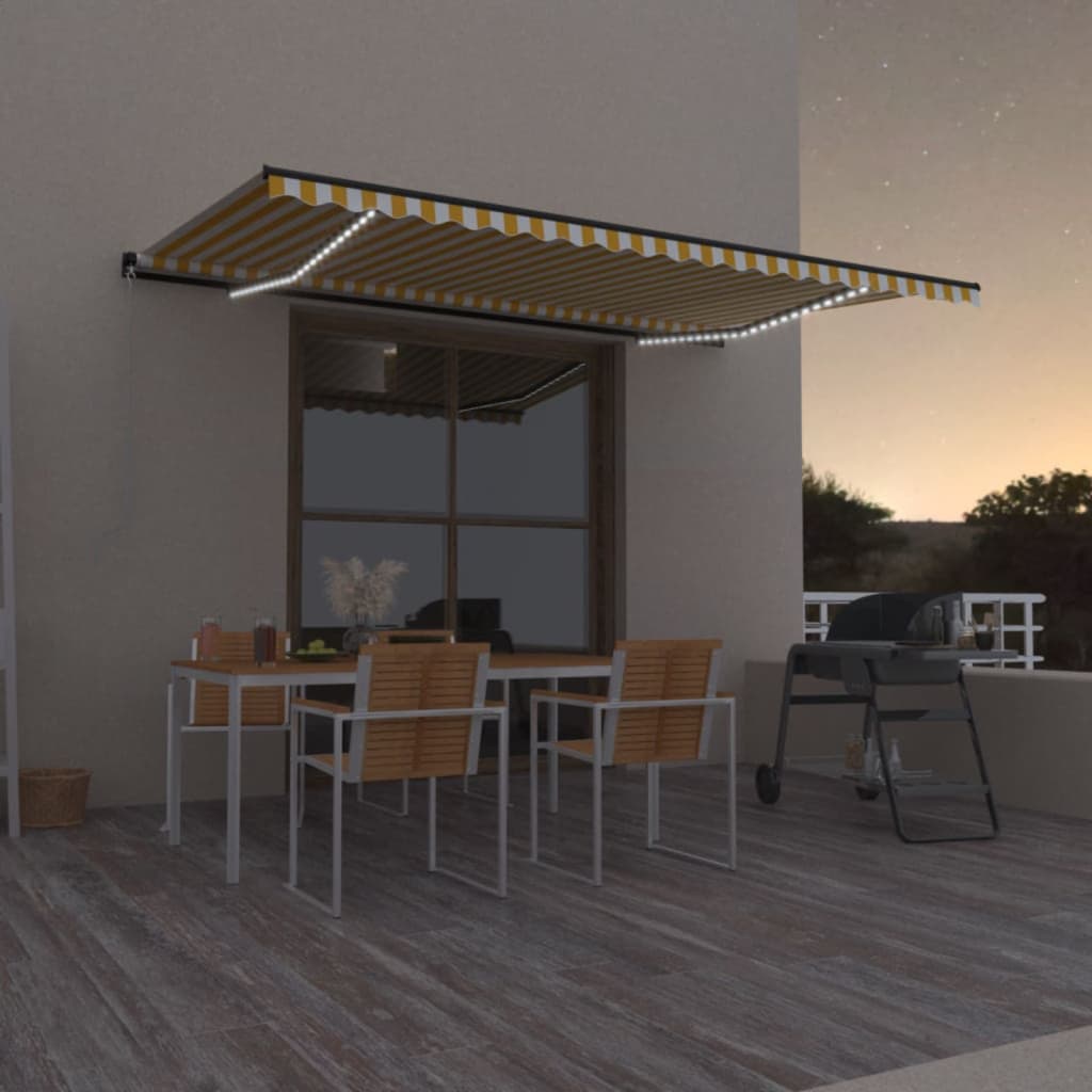 Toldo Retráctil Manual Con Luz Led Amarillo Y Blanco 500x300 Cm_1