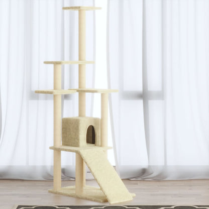 Rascador Para Gatos Con Postes De Sisal Color Crema 155 Cm_1