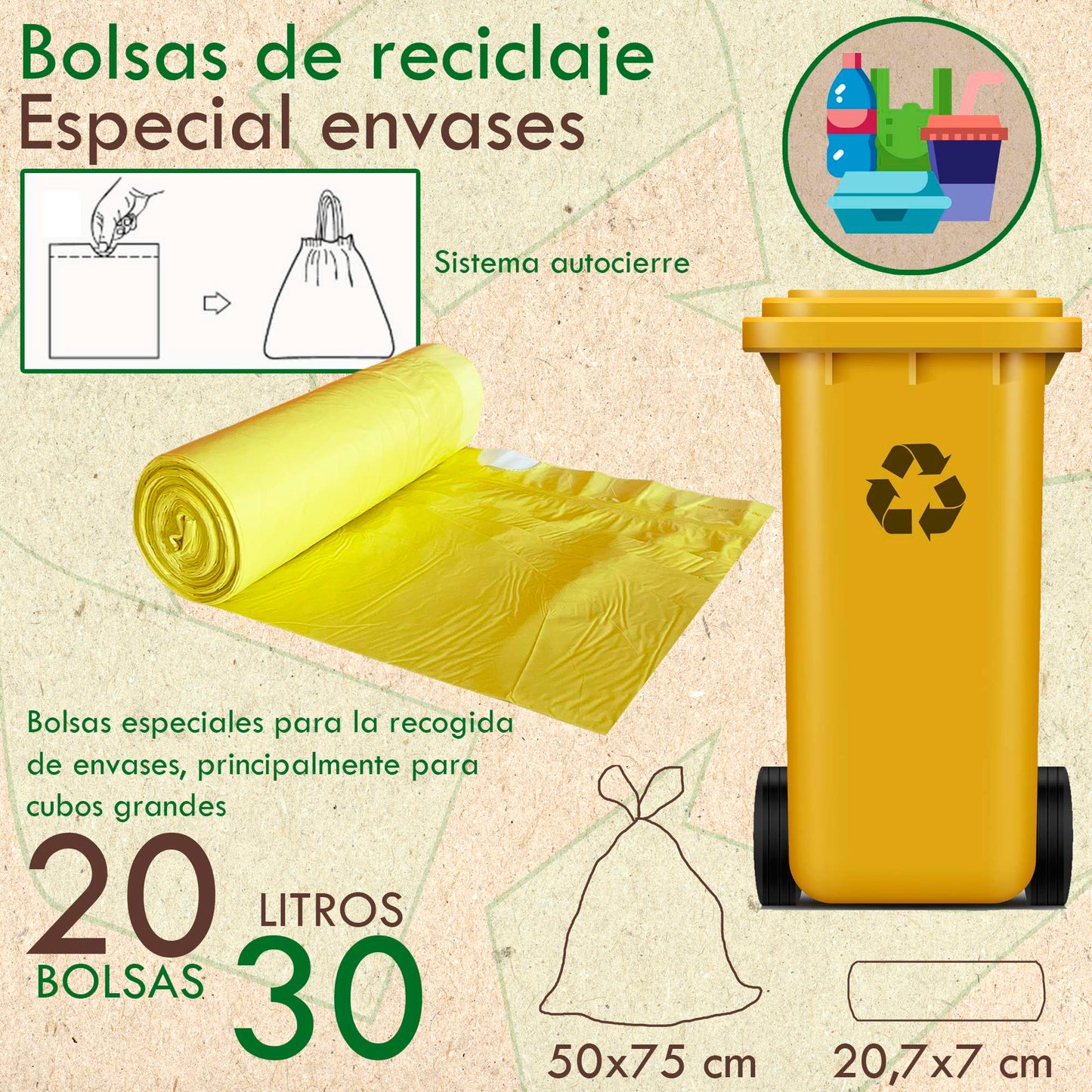 500 Bolsas De Basura Con Autocierre 30l Capacidad Cada Una, Especiales Cubos Altos_1