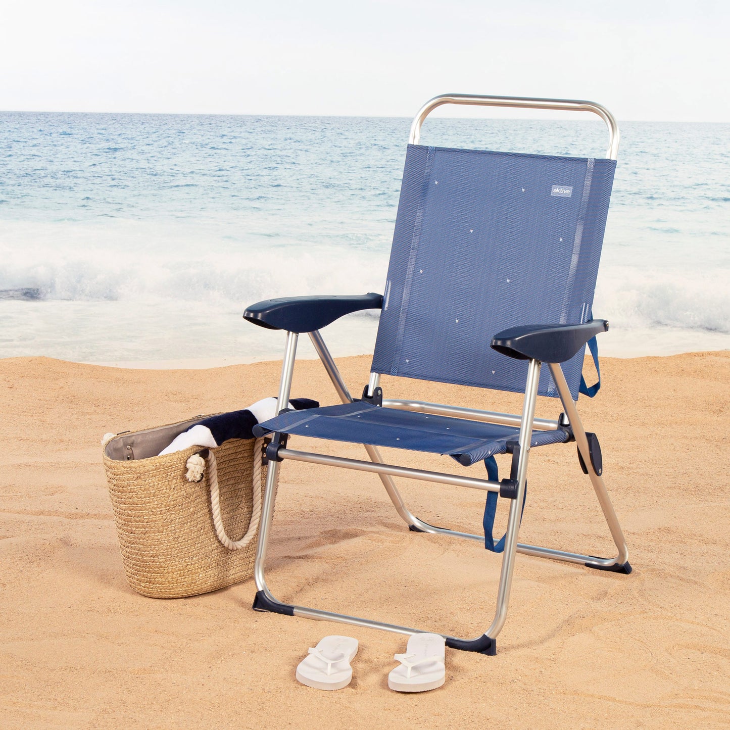 Aktive Pack 2 Sillas Plegables Playa 48x60x100 Cm Azul 4 Posiciones_1