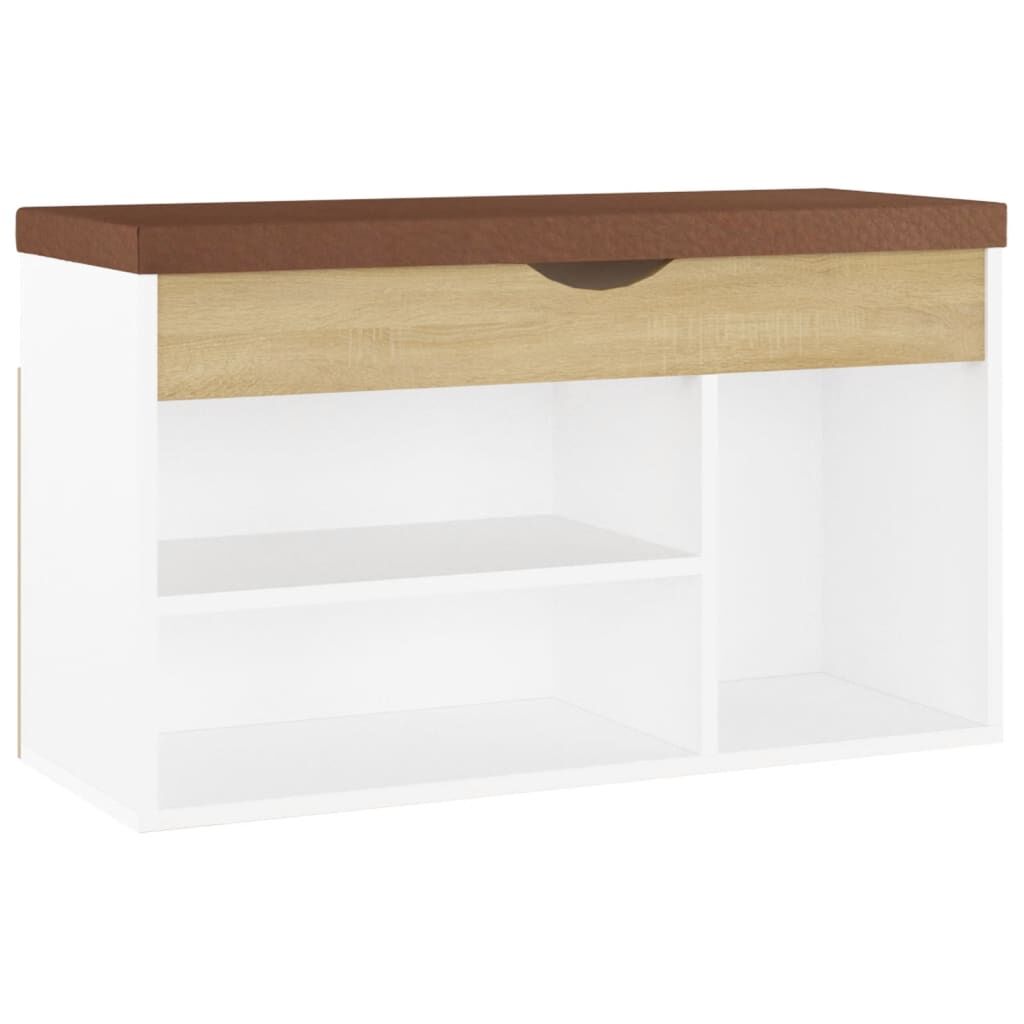 Vidaxl Banco Zapatero Con Cojín Madera Ingeniería Blanco/roble Sonoma_0