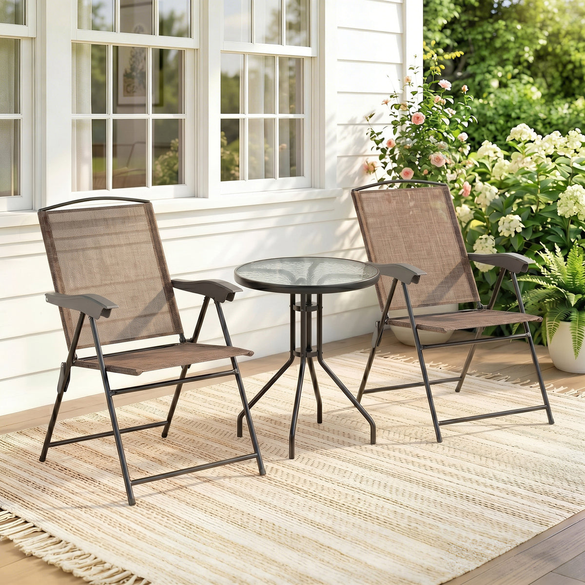 Conjunto Mesa Y 2 Sillas Outsunny Acero, Texteline Marrón 82,5x54x90 Cm_1