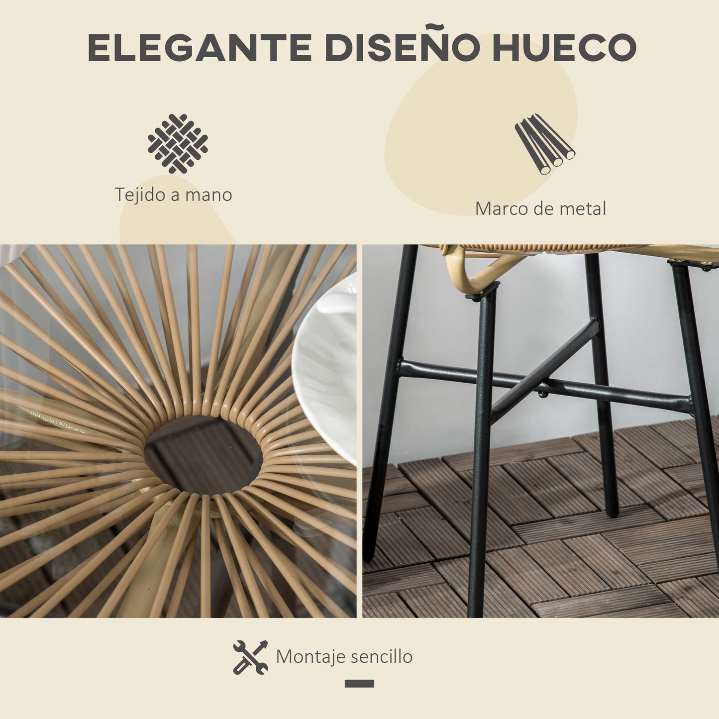 Outsunny Mesa Auxiliar Ratán Sintético Con Tablero De Vidrio Templado Ø50x50 Cm_4