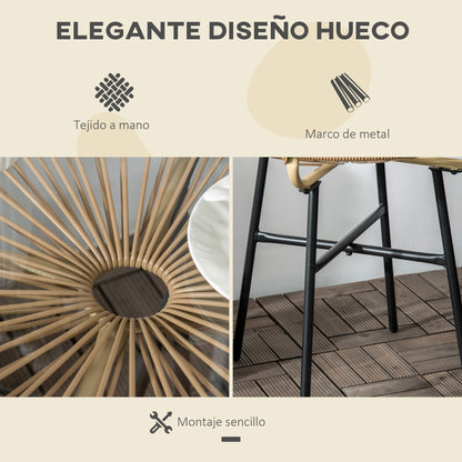 Outsunny Mesa Auxiliar Ratán Sintético Con Tablero De Vidrio Templado Ø50x50 Cm_4