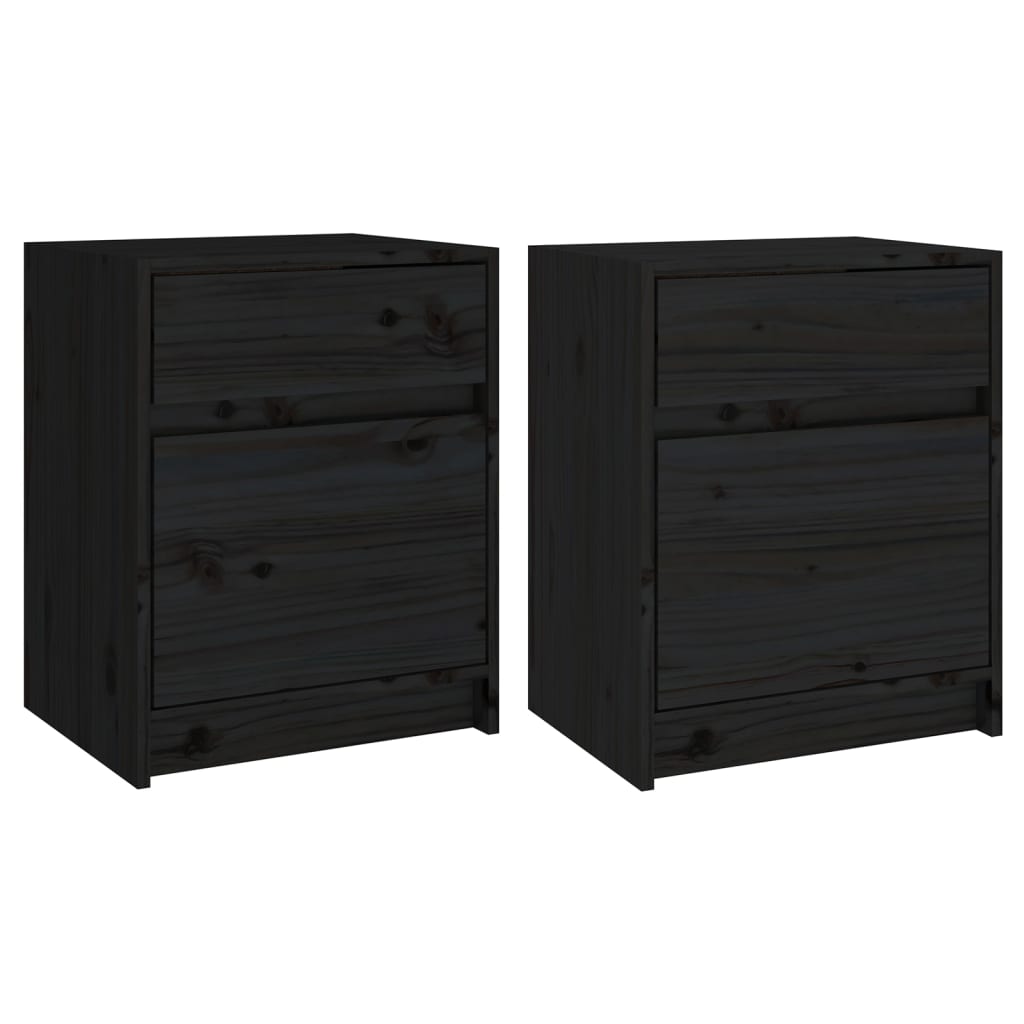 Mesitas De Noche 2 Uds Madera Maciza Pino Negro 40x31x50 Cm_0