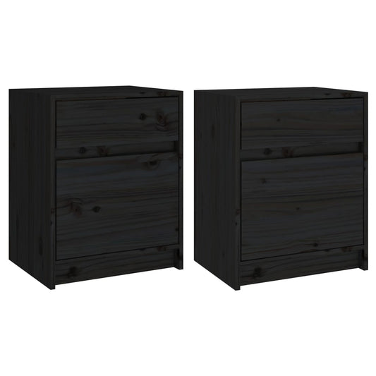 Mesitas De Noche 2 Uds Madera Maciza Pino Negro 40x31x50 Cm_0