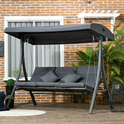 Outsunny Columpio De Jardín De 3 Plazas Con Techo Ajustable 202x115x168 Cm Gris_1