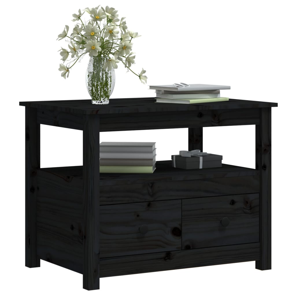 Mesa De Centro De Madera Maciza De Pino Negro 71x49x55 Cm_3