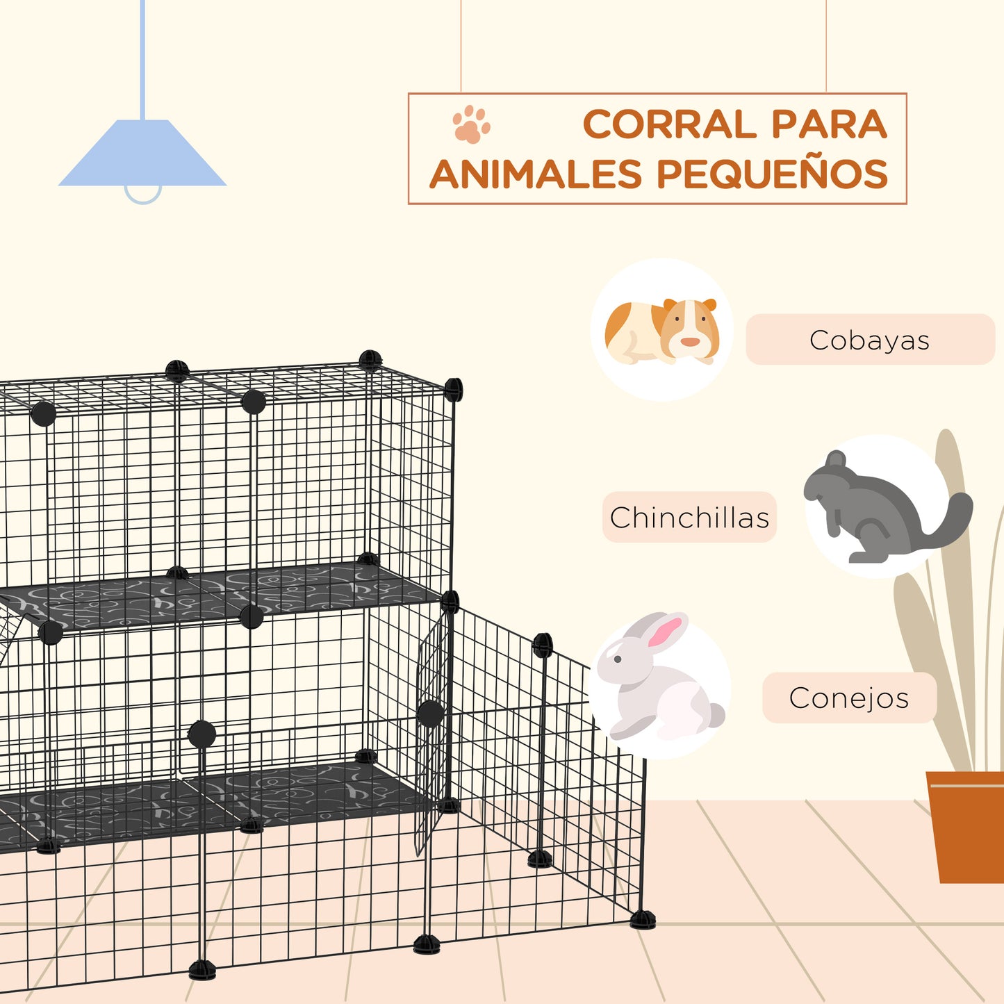 Pawhut Valla Para Animales Pequeños Diy Con 24 Paneles Para Conejos 105x105x70cm_4
