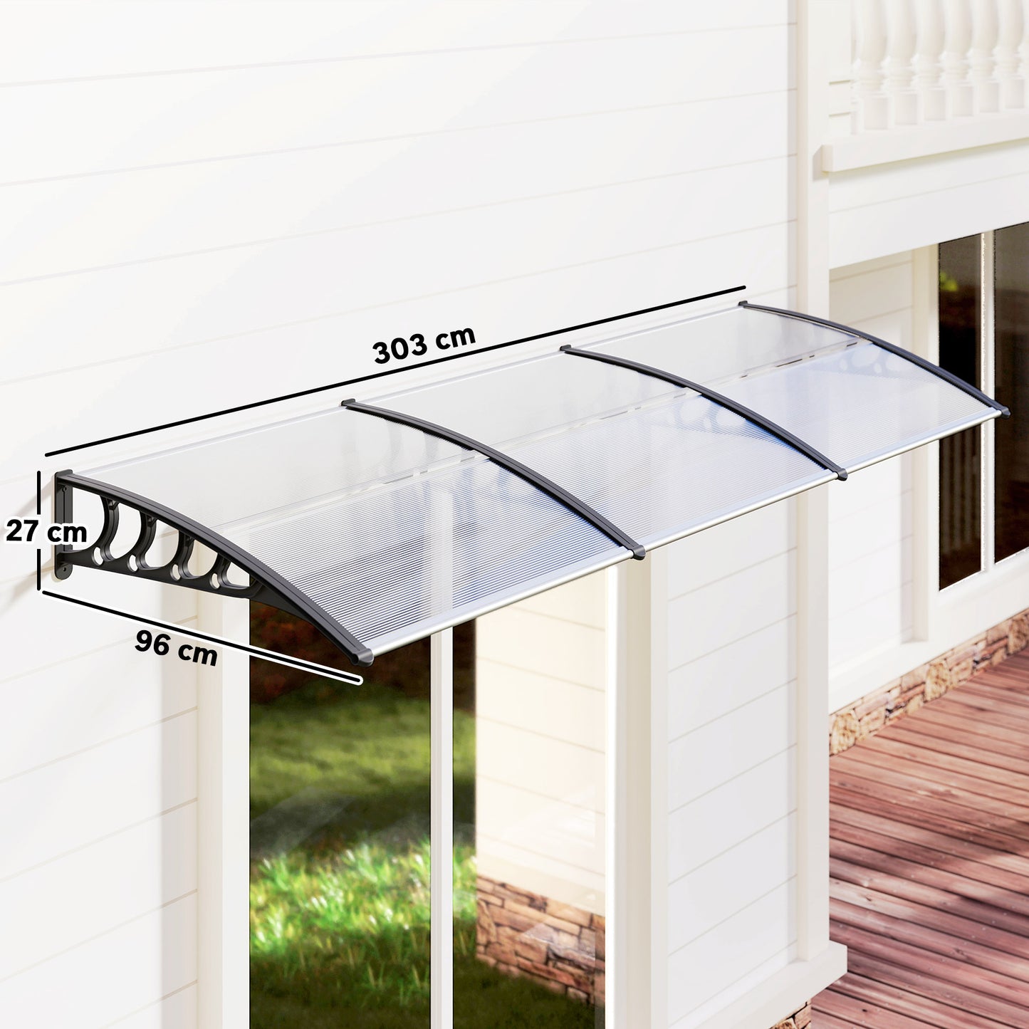 Outsunny Tejadillo De Protección 303x96 Cm Marquesina Exterior Para Puertas_2