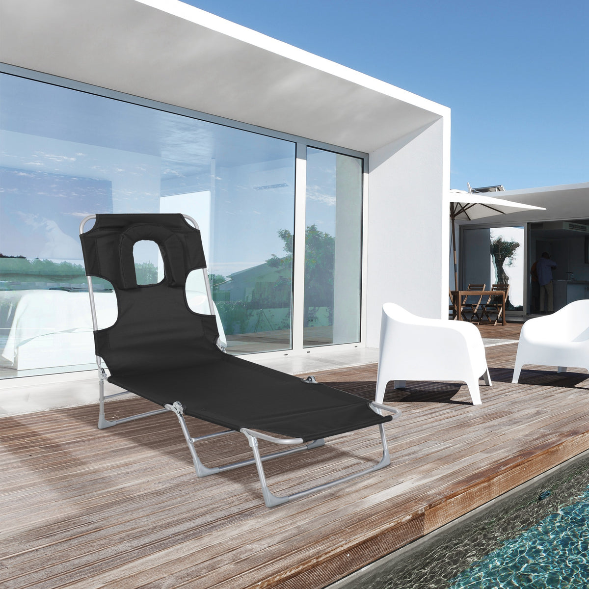 Outsunny Tumbona Reclinable Y Plegable De Jardín Con Respaldo Ajustable Negro_1