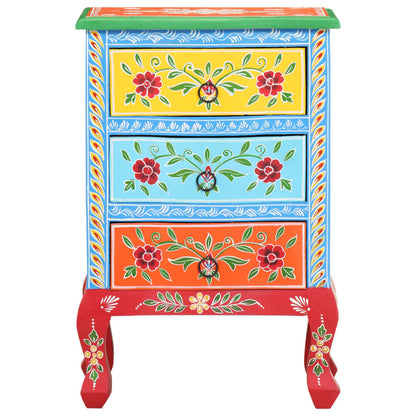 Mesita De Noche Pintada A Mano Madera Maciza Mango 40x30x60 Cm_1