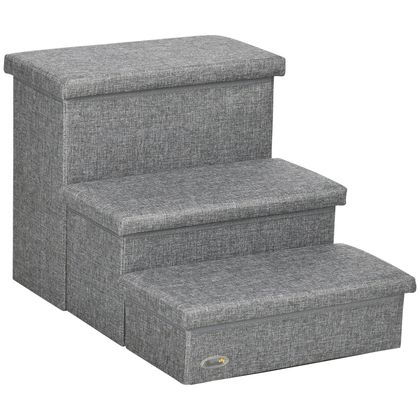 Pawhut Escalera Para Mascotas De 3 Peldaños Con Espacio 63,5x42,5x40,5 Cm Gris_0