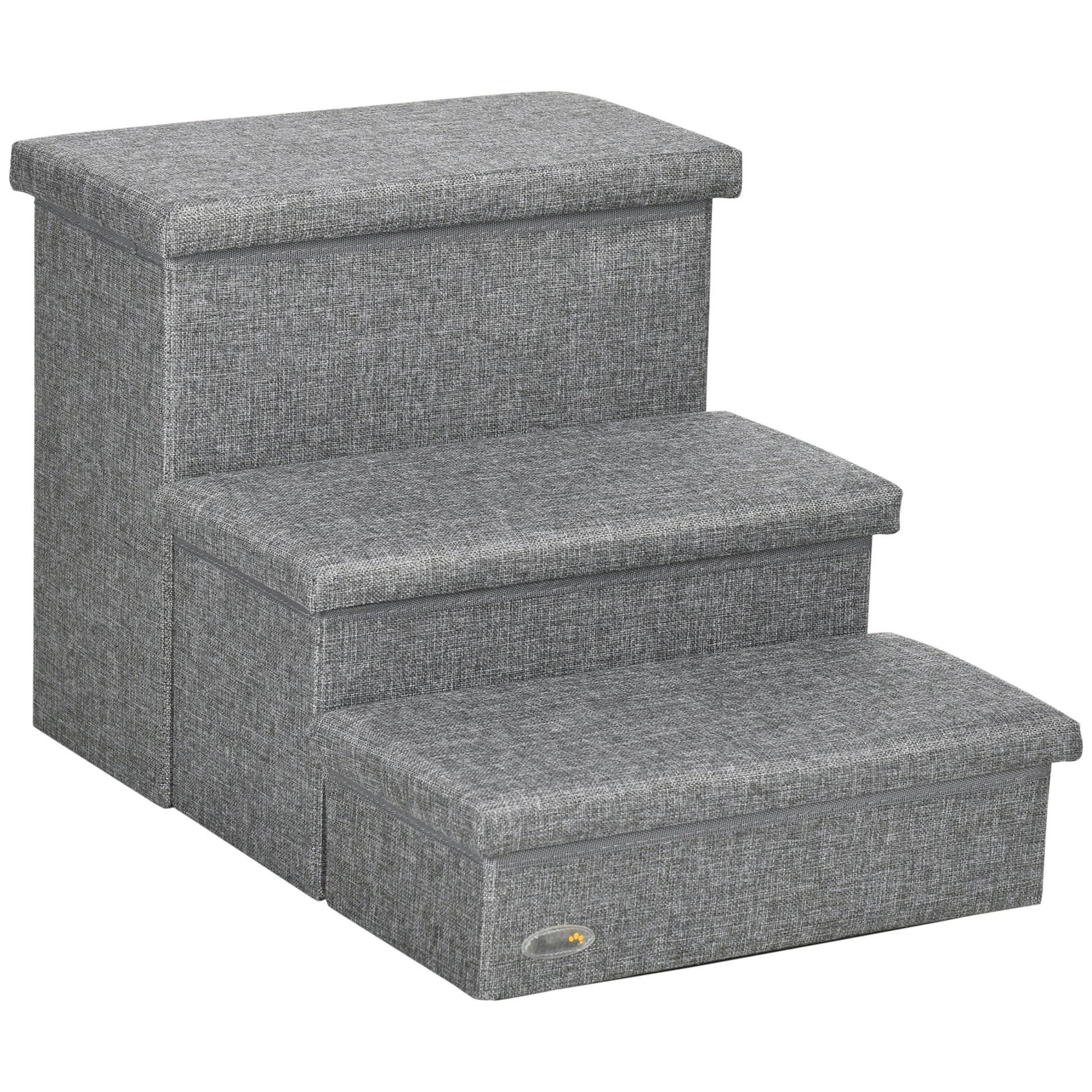 Pawhut Escalera Para Mascotas De 3 Peldaños Con Espacio 63,5x42,5x40,5 Cm Gris_0