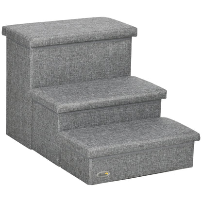 Pawhut Escalera Para Mascotas De 3 Peldaños Con Espacio 63,5x42,5x40,5 Cm Gris_0