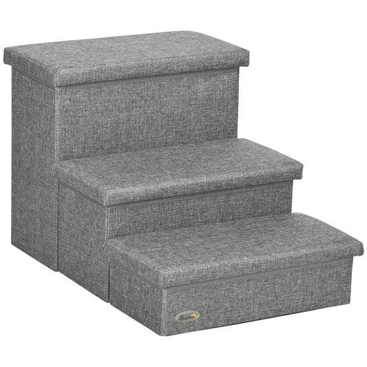 Pawhut Escalera Para Mascotas De 3 Peldaños Con Espacio 63,5x42,5x40,5 Cm Gris_0
