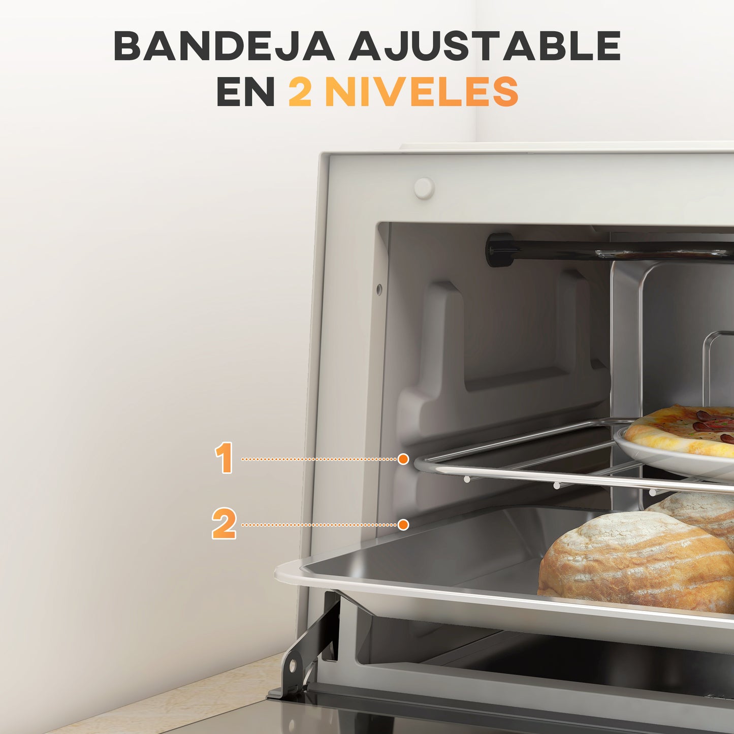Homcom Mini Horno Eléctrico 9l 50w Con Temperatura Ajustable Temporizador Crema_4