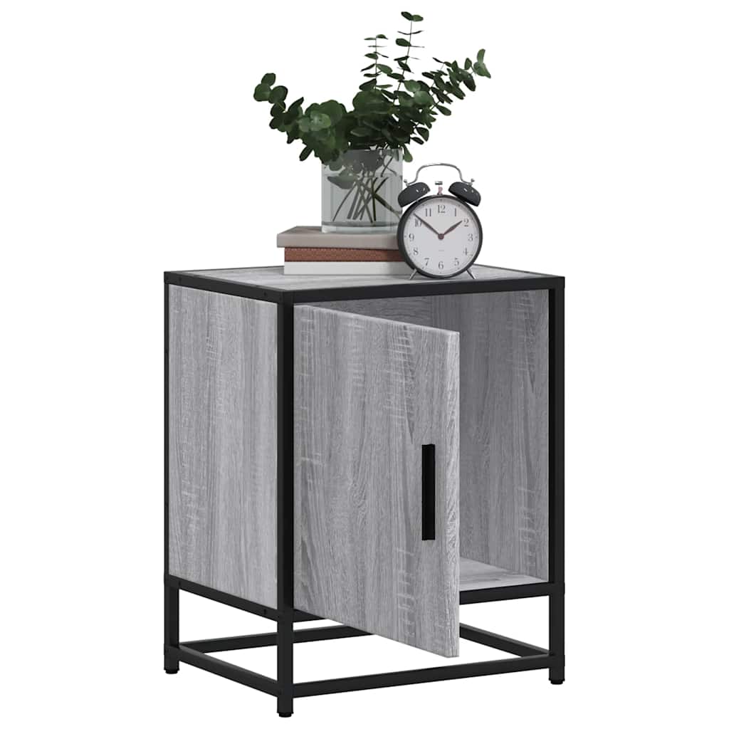 Mesita Noche Madera De Ingeniería Gris Sonoma 40x31x50 Cm Metal_2