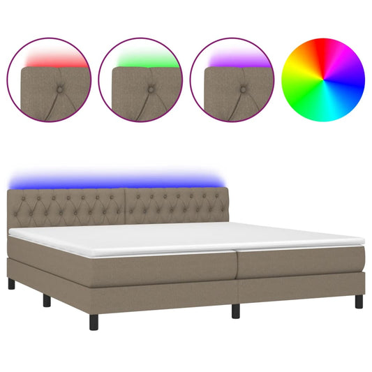 Cama Box Spring Colchón Y Luces Led Tela Gris Taupe 200x200 Cm / Vetonek_0