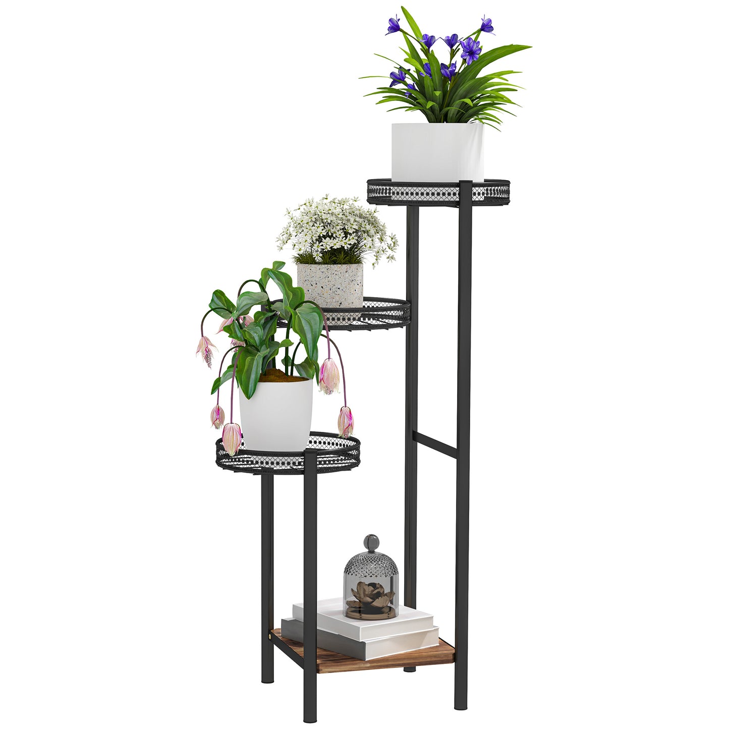 Outsunny Soporte Para Plantas De 4 Niveles Interior Y Exterior 25x25x80 Cm Negro_0