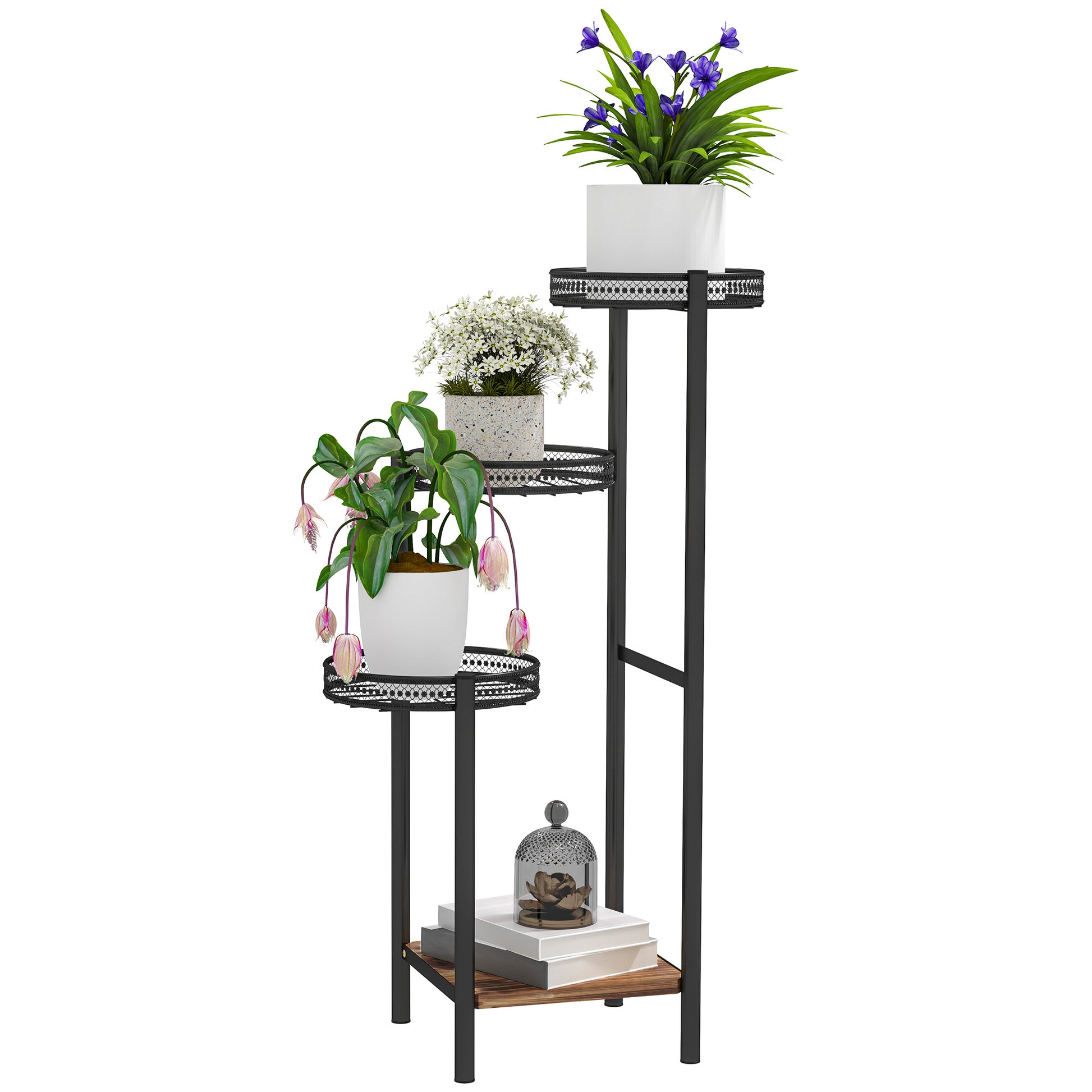Outsunny Soporte Para Plantas De 4 Niveles Interior Y Exterior 25x25x80 Cm Negro_0