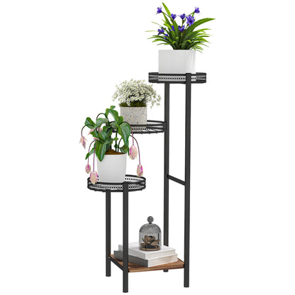 Outsunny Soporte Para Plantas De 4 Niveles Interior Y Exterior 25x25x80 Cm Negro_0