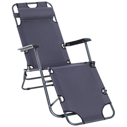 Outsunny Tumbona Reclinable Y Plegable Con Respaldo Ajustable 135x60x89 Cm Gris_0