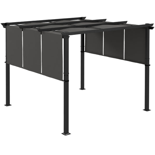 Outsunny Pérgola De Jardín 3x3 M Con Techo Retráctil Marco De Acero Gris Oscuro_0