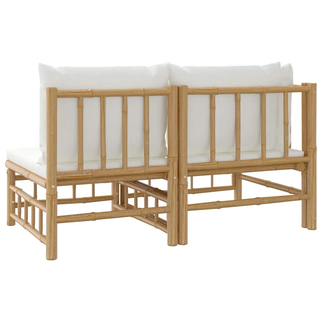 Vidaxl Set De Muebles De Jardín 2 Piezas Bambú Y Cojines Blanco Crema_4