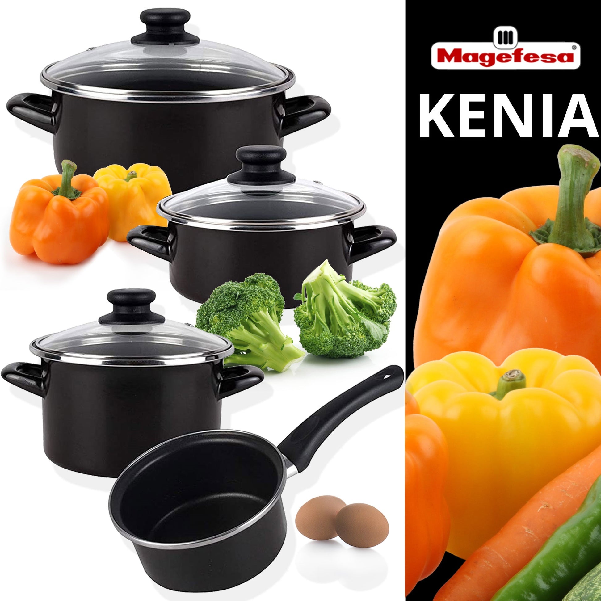 Bateria De Cocina 7 Piezas Magefesa Kenia De Acero Vitrificado Con Juego De Sartenes (18/22/26 Cm) San Ignacio Jolie De Aluminio Forjado_1