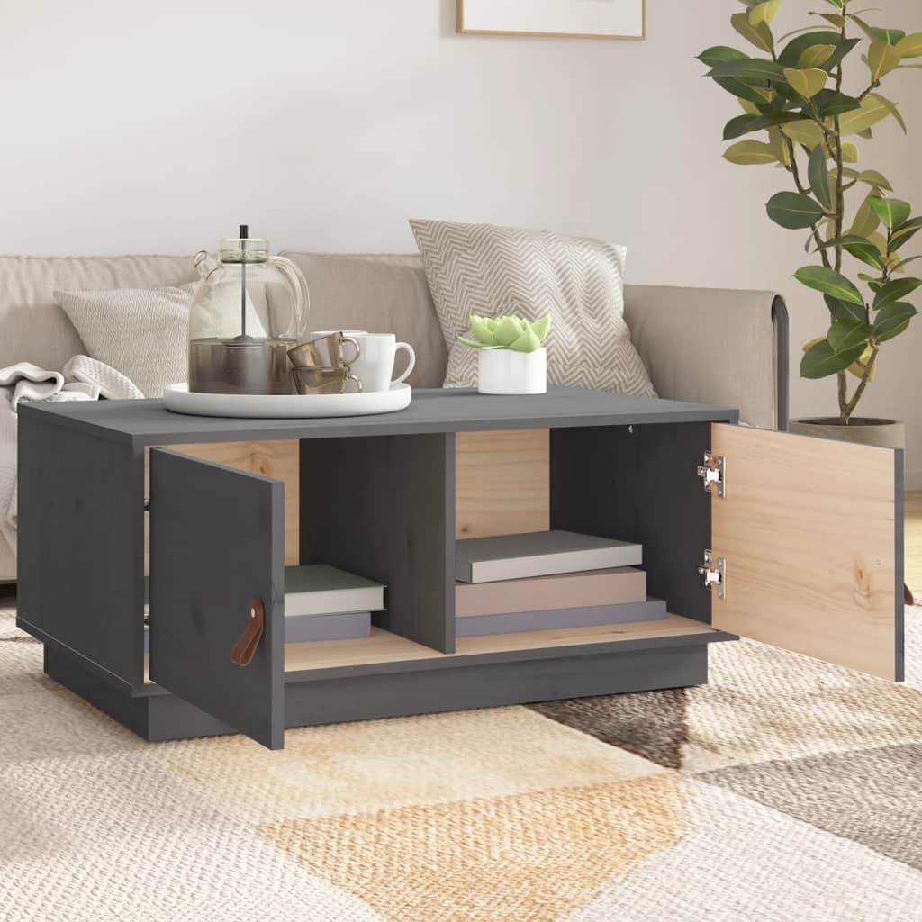 Mesa De Centro De Madera Maciza De Pino Gris 80x50x35 Cm_1