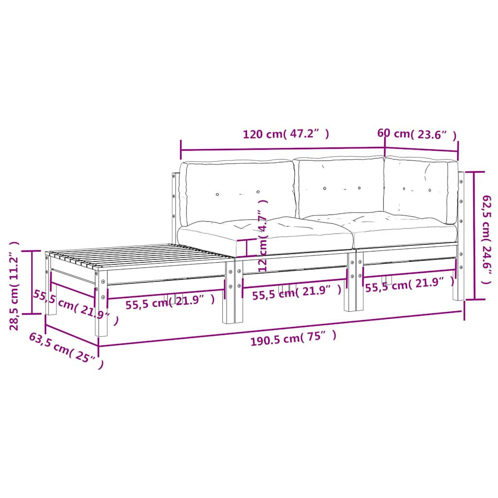 Vidaxl Juego Muebles De Jardín 3 Pzas Cojines Gris Madera Pino Maciza_2