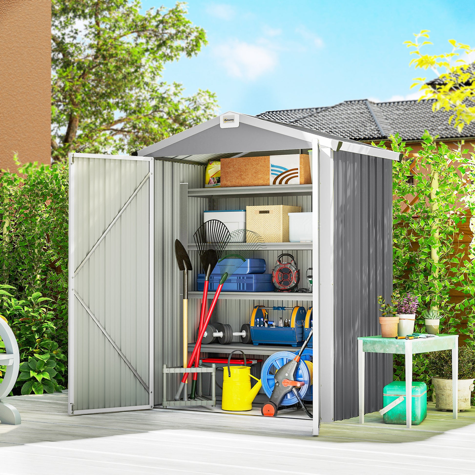 Outsunny Caseta De Jardín Exterior 1,1 M² 133x87x178 Cm Puertas Abatibles Gris_1