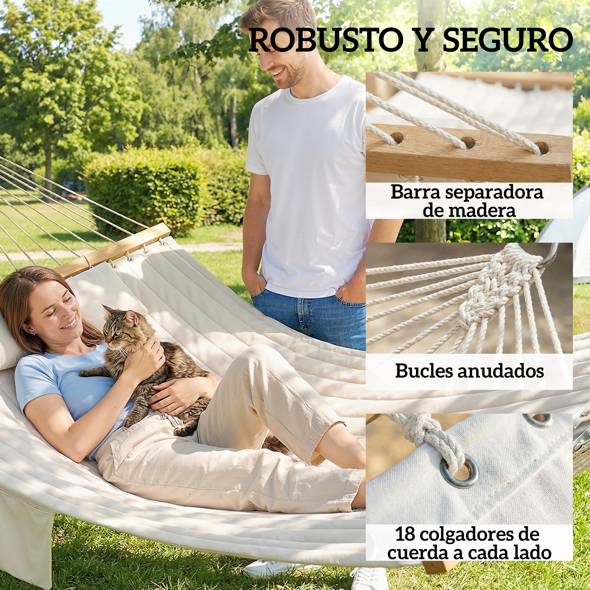 Outsunny Hamaca Acolchada De Jardín Portátil Con Almohada Desmontable Crema_5