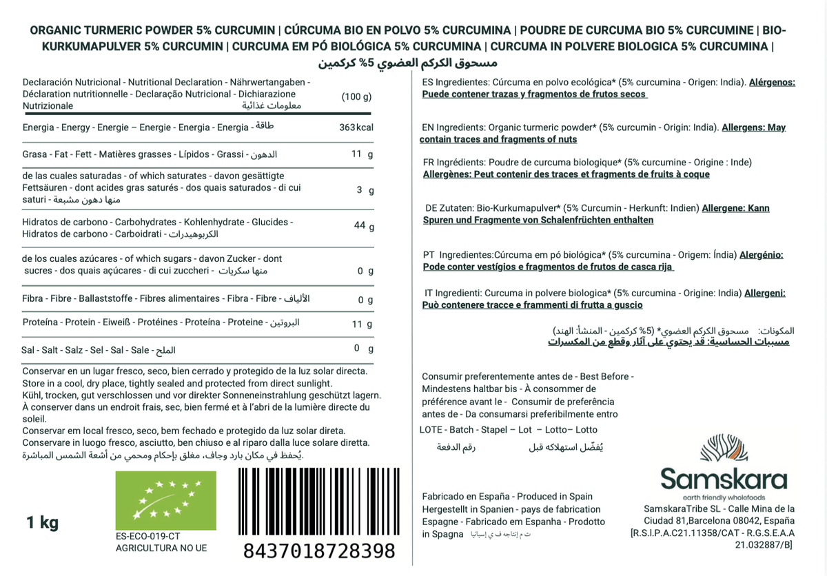 Cúrcuma En Polvo Bio - 1kg | Superalimento Ecológico Vegano Para Batidos, Smoothies Y Zumos, Sin Azúcares Añadidos_1