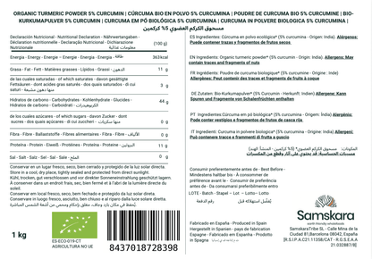 Cúrcuma En Polvo Bio - 1kg | Superalimento Ecológico Vegano Para Batidos, Smoothies Y Zumos, Sin Azúcares Añadidos_1