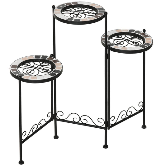 Outsunny Soporte Metal Para Plantas Mecetas Plegable Con 3 Estantes 60x22x65 Cm_0